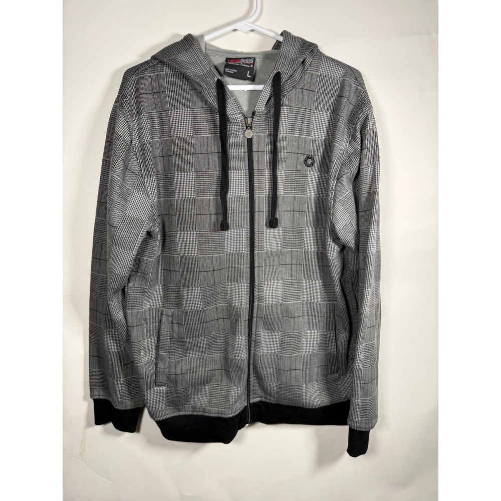 Southpole Mens Grey Black Glen Plaid Full Zip Hoodie Sweatshirt Large RN82628